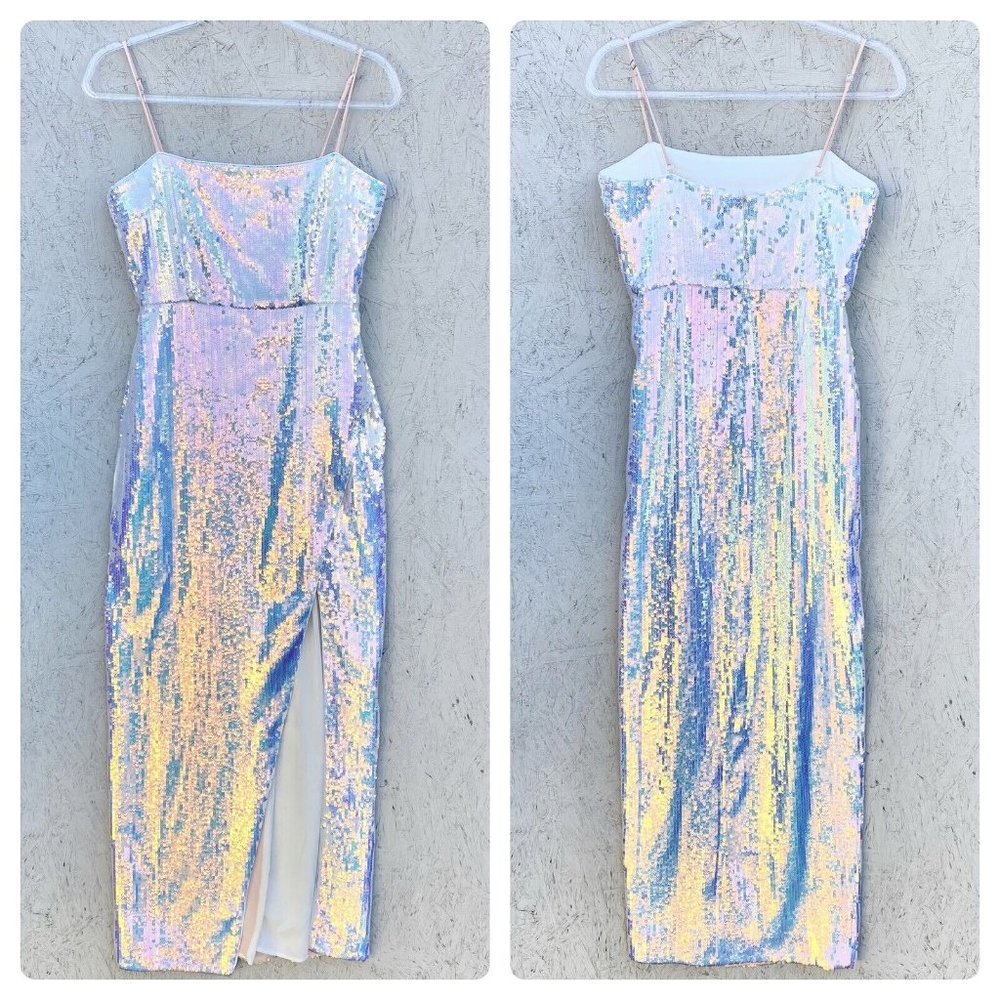 NWT $288 NBD Amethyst Sequin Side Slit Sleeveless Column Maxi Gown Dress M - Picture 2 of 12